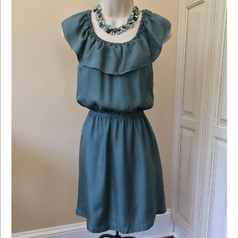 J Crew Blue Silk Ruffle Dress